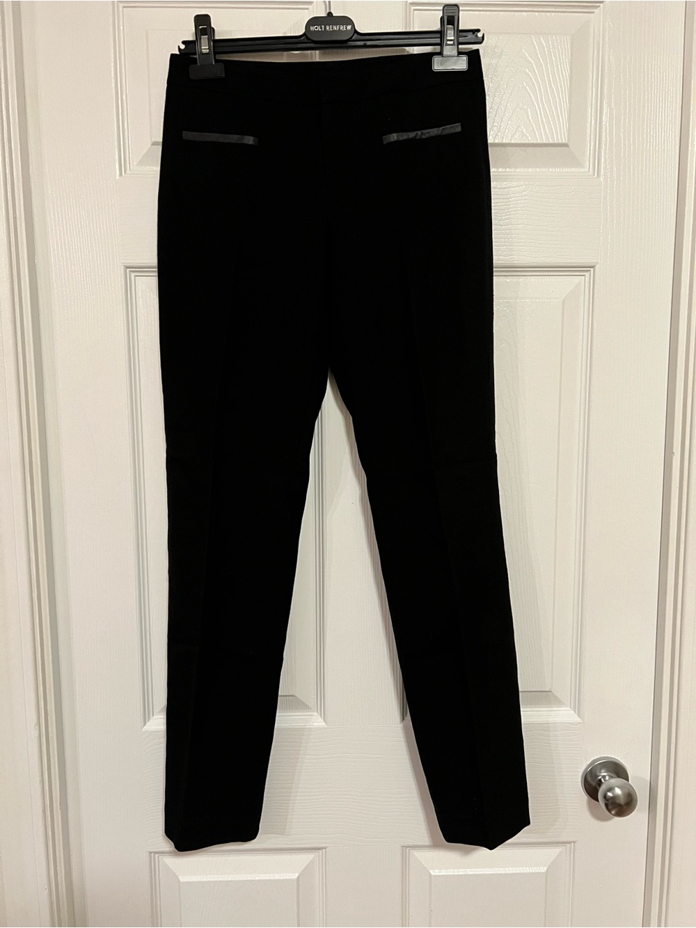 Club Monaco Low-rise Black Wool Dress Pants with Lamb Leather Pocket Detail
